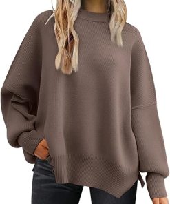 LILLUSORY Women's Oversized Batwing Sweaters 2026 Fall Outfits Trendy Crewneck Knit Side Slit Fashion Pullover Tops