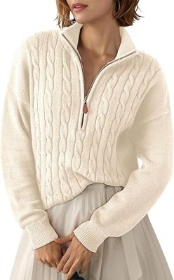 Dokotoo Women's Sweaters 2026 Fall Winter Quarter Zip Casual Ribbed Cable Knit Pullover