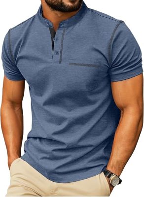 Sailwind Mens Henley Shirts Short Sleeve Summer Casual Classic Cotton T Shirts Pocket Button Shirt