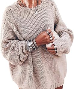 Ugerlov Women's Oversized Sweaters Batwing Sleeve Mock Neck Jumper Tops Chunky Knit Pullover Sweater